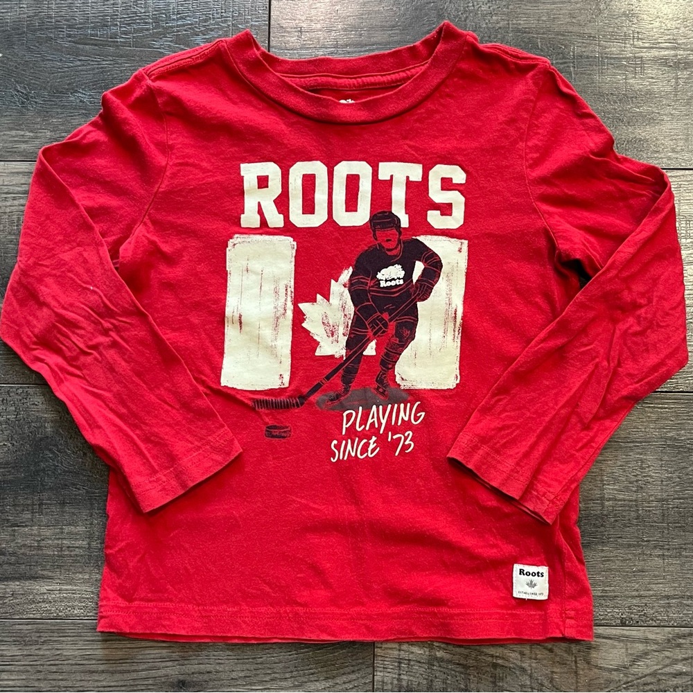 Roots Kids Hockey Graphic Red Long Sleeve Tee 5t